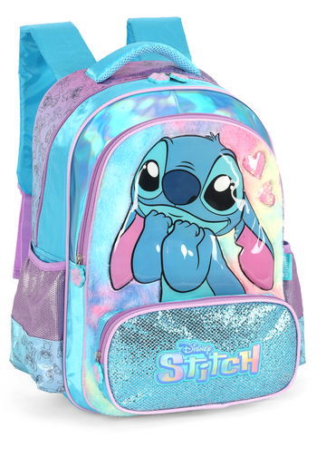 Mochila de Costas G Stitch Pelúcia & Paetê AZUL Luxcel - Fofura e Brilho Disney!