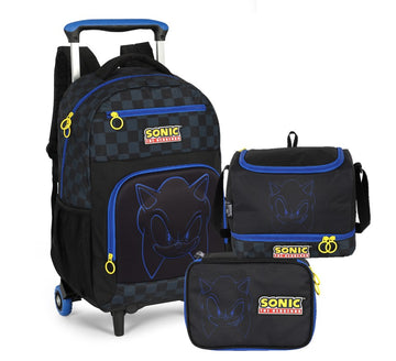 Kit Escolar Sonic The Hedgehog – Mochila de Rodinha + Lancheira + Estojo Luxcel Oficial