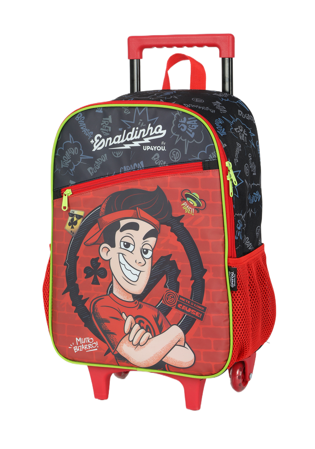 Mochila de Rodinhas Enaldinho UP4YOU | Youtuber | Rodas de Silicone | Preto, Vermelho e Neon G
