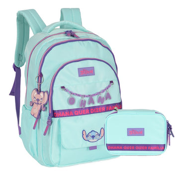 Kit Mochila de Costas G + Estojo Box Stitch Disney | Turquesa Roxo | 2 Peças Ohana | Fofura e Organização