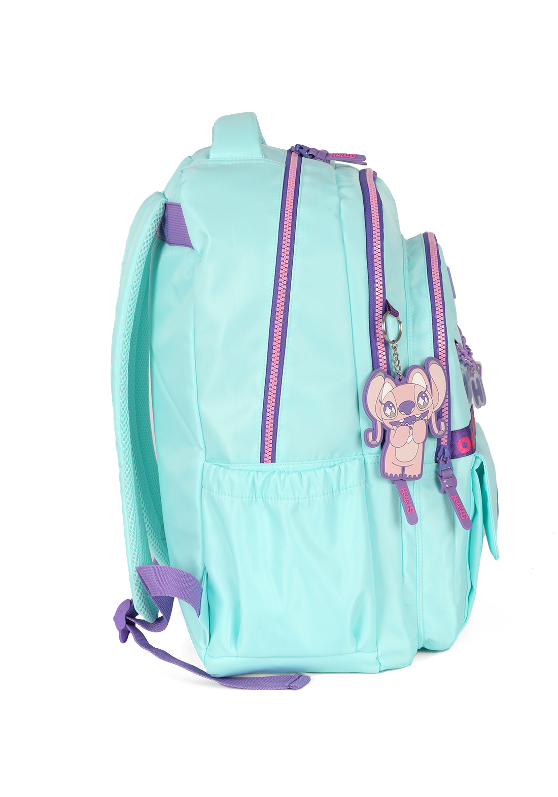 Mochila de Costas G Stitch Disney Luxcel | Turquesa Roxo | Ohana | Com Chaveiro Fofo