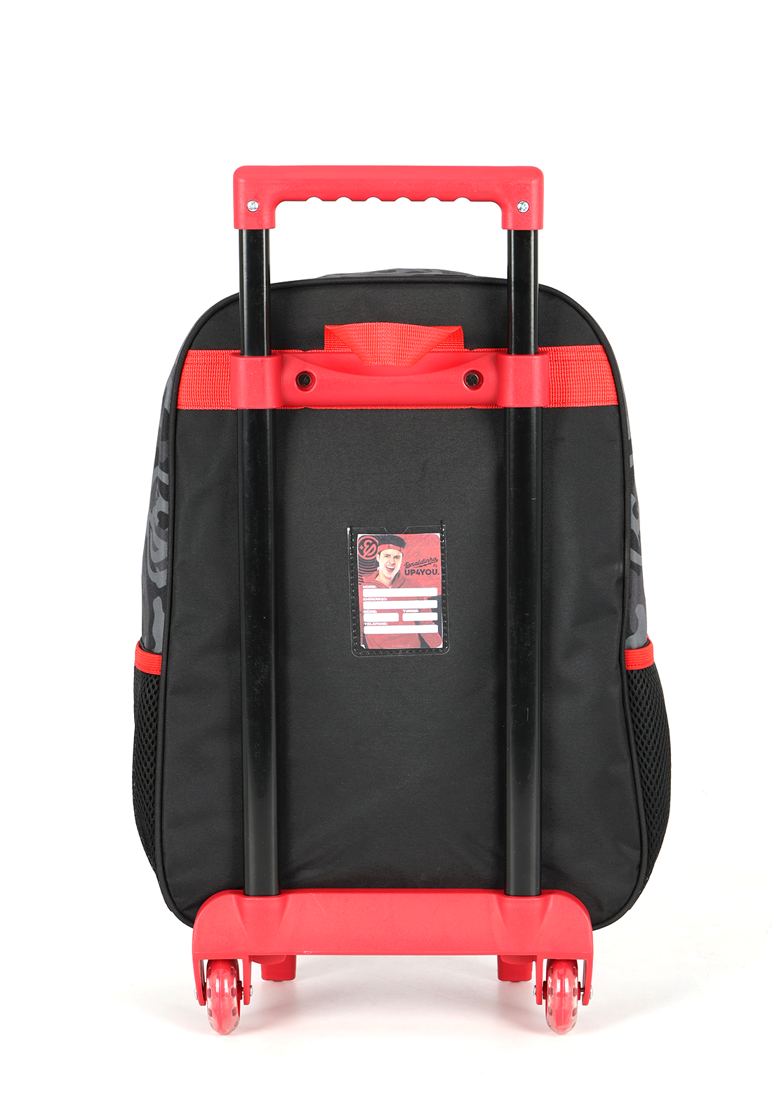 Mochila de Rodinhas Enaldinho UP4YOU | Youtuber | Rodas de Silicone | Preto e Vermelho G
