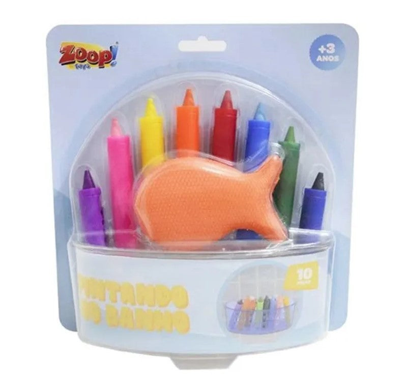 Kit C/8 Lápis de Cera Mais Esponja Para Banho - Zoop Toys