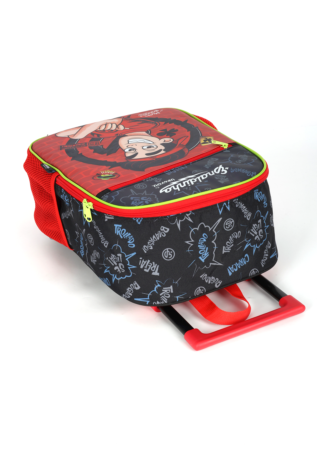 Mochila de Rodinhas Enaldinho UP4YOU | Youtuber | Rodas de Silicone | Preto, Vermelho e Neon G