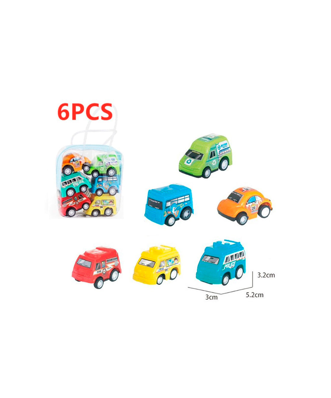 Kit Com 6 Mini Carrinhos de Brinquedo Fricção + Bolsa Urbano