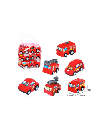 Kit Com 6 Mini Carrinhos de Brinquedo Fricção + Bolsa Bombeiros