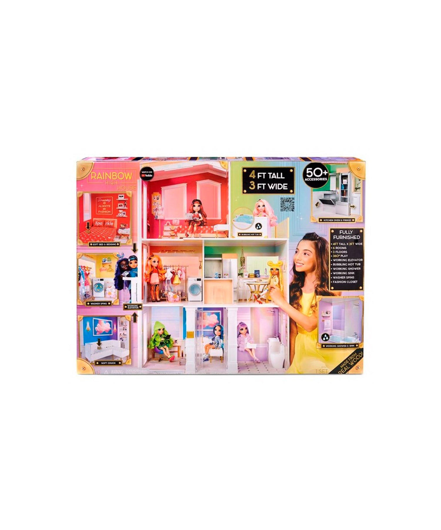 Casa de Boneca Rainbow High Doll House 3 Andares Em Madeira 574330 - mga