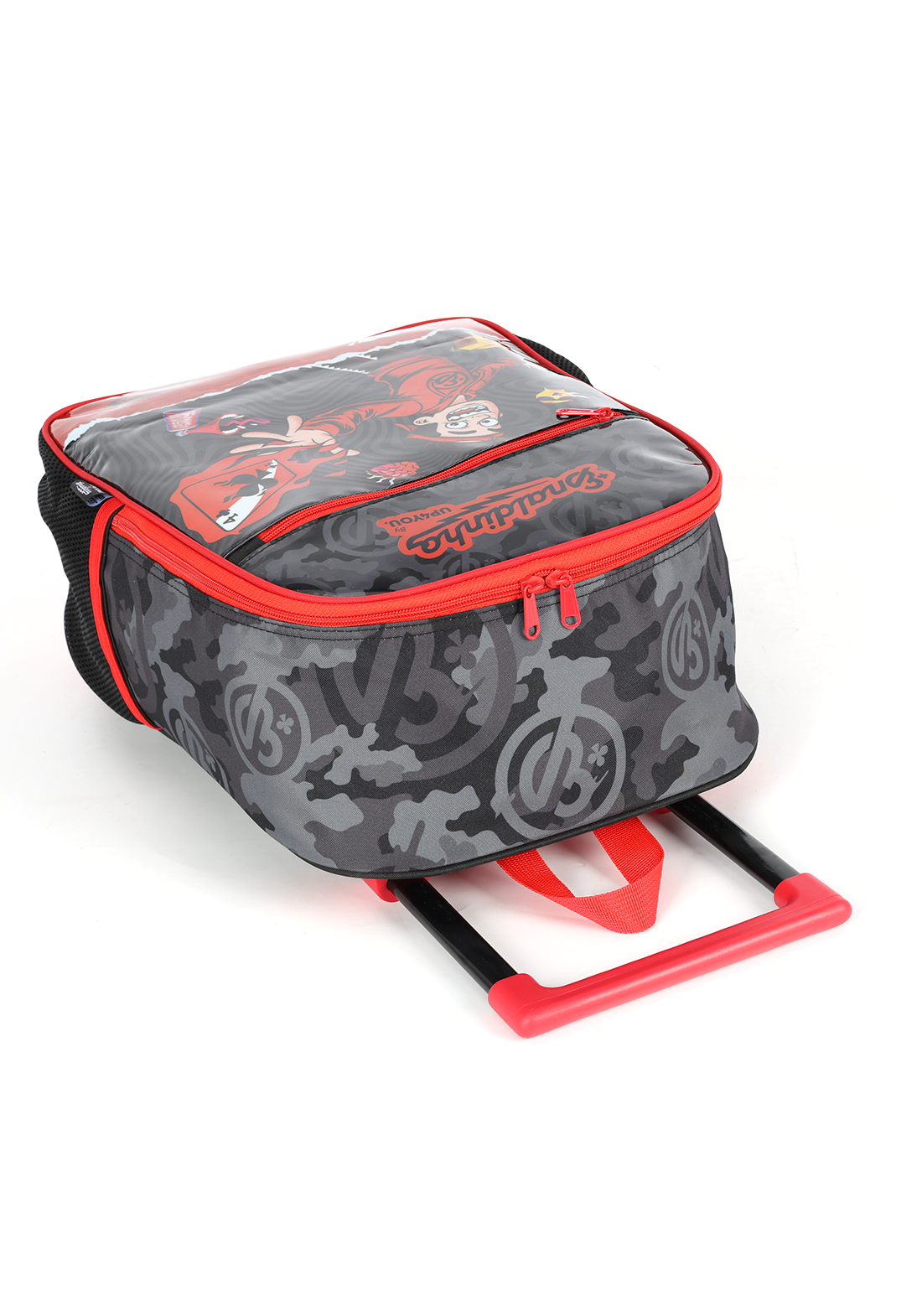 Mochila de Rodinhas Enaldinho UP4YOU | Youtuber | Rodas de Silicone | Preto e Vermelho G