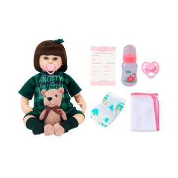 Boneca Bebê Reborn Macacão Quadriculado com Acessórios Baby Star