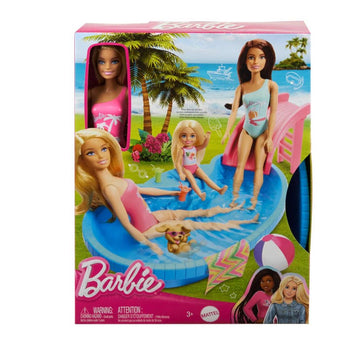 Barbie Piscina com Boneca Maiô Rosa - Mattel