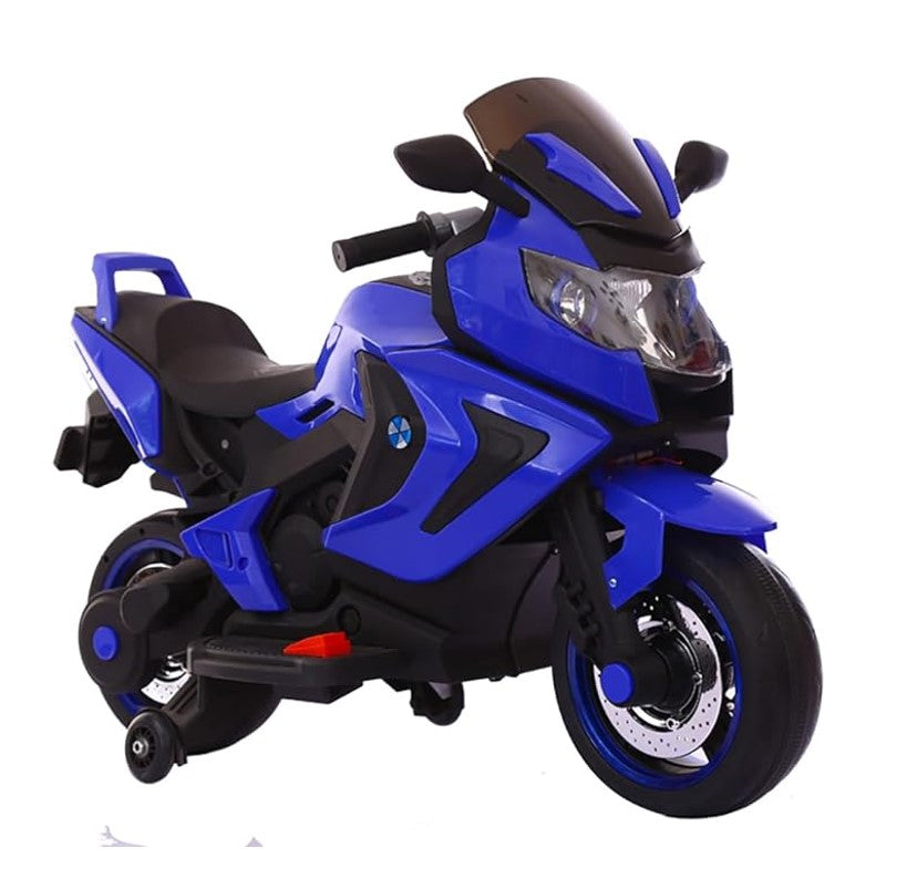 Motocicleta Elétrica Azul Com Rodas De Apoio 12V- Shiny Toys