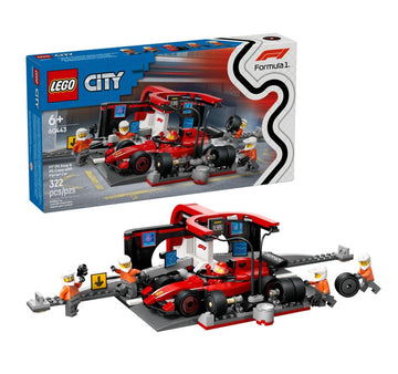 Lego City Pit Stop e Equipe da F1 com Carro Ferrari 60443