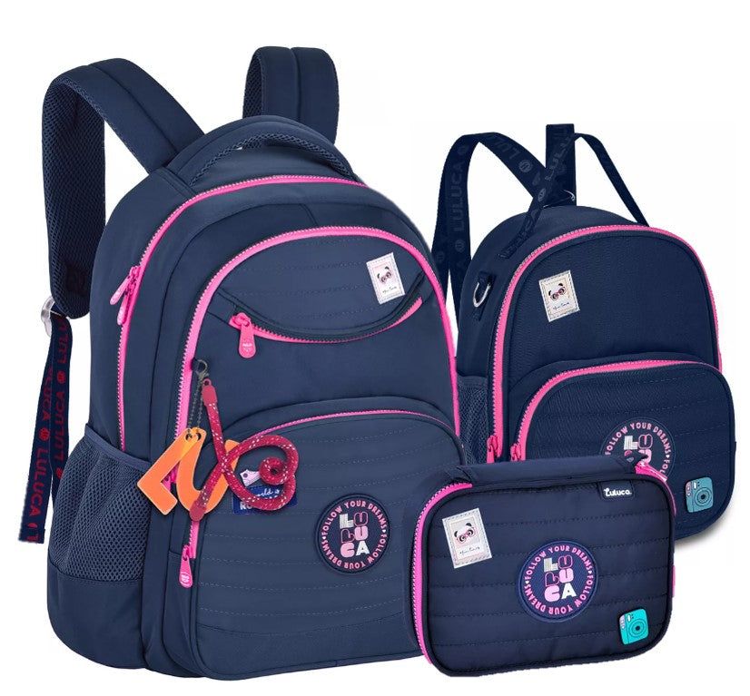 Kit Mochila de Costas Luluca com Lancheira e Estojo LU24635