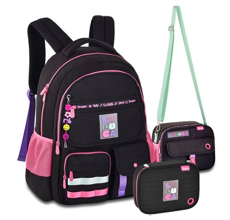 Kit Mochila de Costas Colorida Luluca com Lancheira e Estojo Clio LU24600