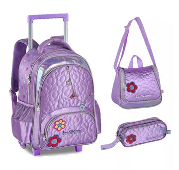 Kit Mochila de Rodinhas Princesas Sweet Queen Lancheira e Estojo