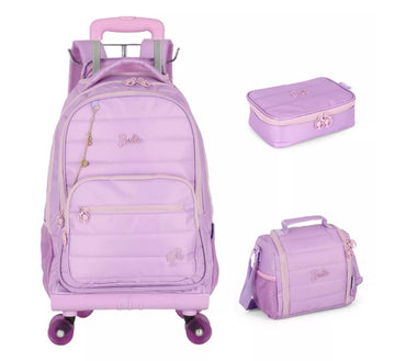 Kit Mochila de Rodinhas 360 + Lancheira + Estojo - Barbie Fashion