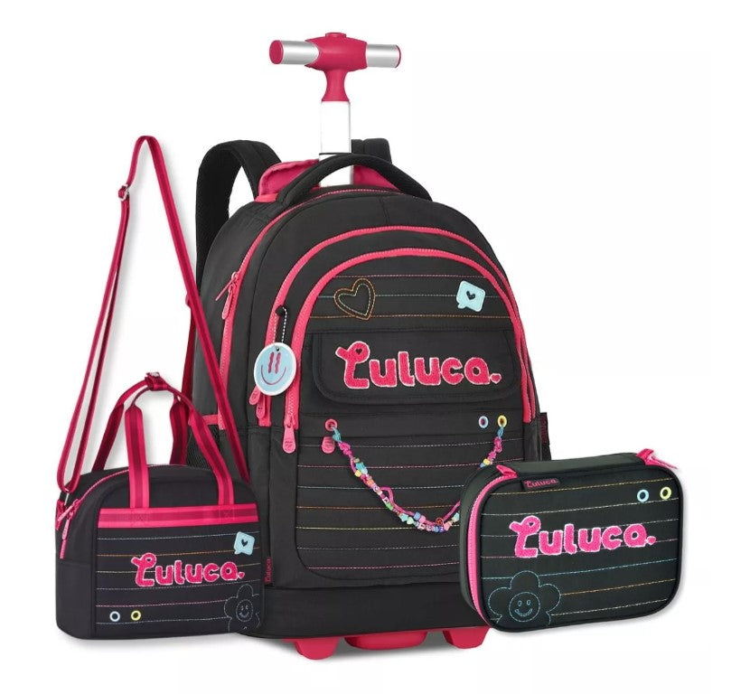 Mochila Carrinho Luluca Com Lancheira Térmica E Estojo Box