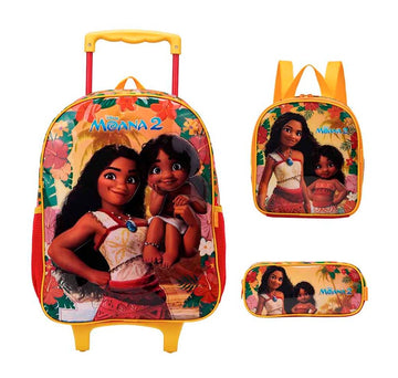 Kit Mochila de Rodinhas Moana 2 Lancheira E Estojo Escolar