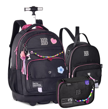 Kit Mochila de Rodinhas Rebecca Bonbon Color Pop Miçangas + Lancheira e Estojo