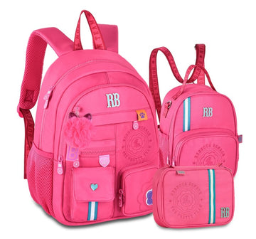 Kit Mochila de Costas Rebecca Bonbon Nylon Bordado + Lancheira e Estojo