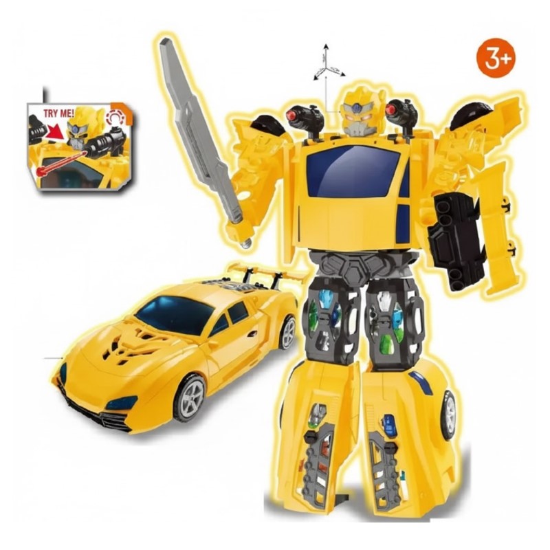 Robô Transformável Amarelo com luz e som - Brink Center