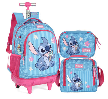 Kit Escolar Stitch Sorvete – Mochila de Rodinha + Lancheira + Estojo – Luxcel
