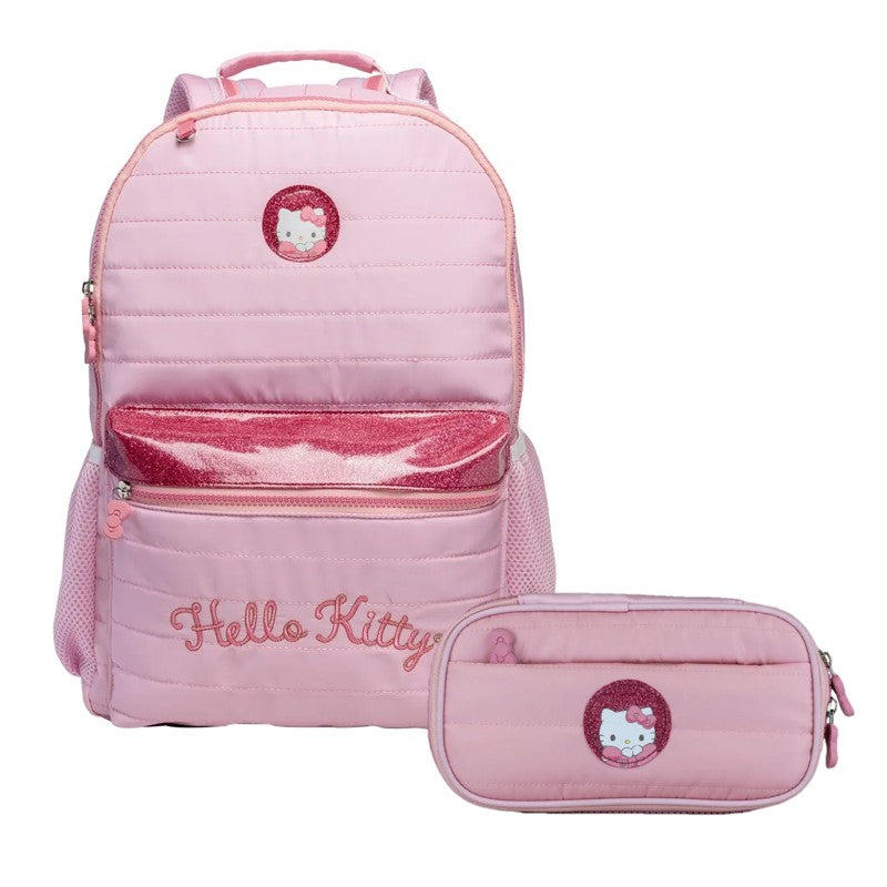 Kit Mochila de Costas G + Estojo Hello Kitty Xeryus Oficial | Acolchoado Pink