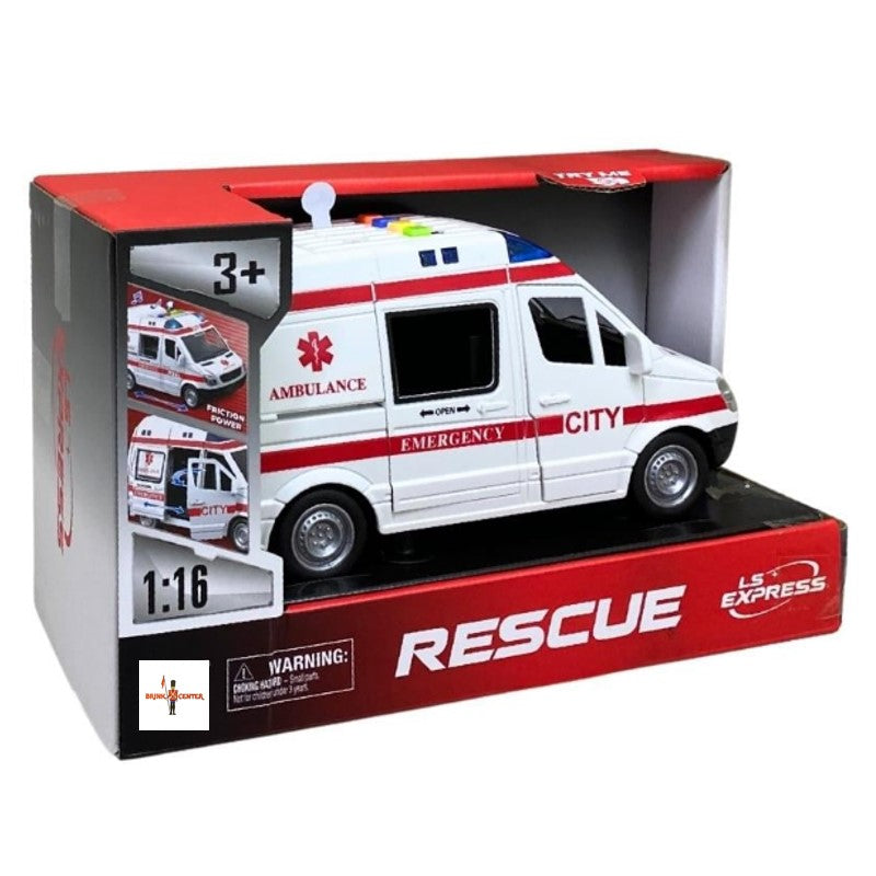Carro de Ambulância com luz e som 1:16 Fricção - Brink Center