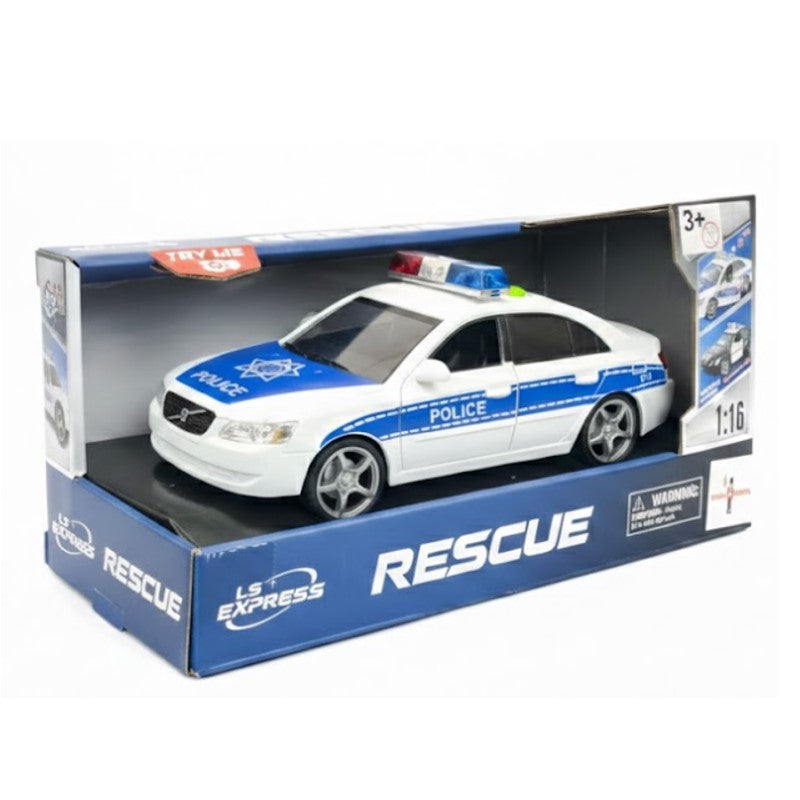 Carro de Polícia Branco com Luz e som 1:16 Fricção - Brink Center