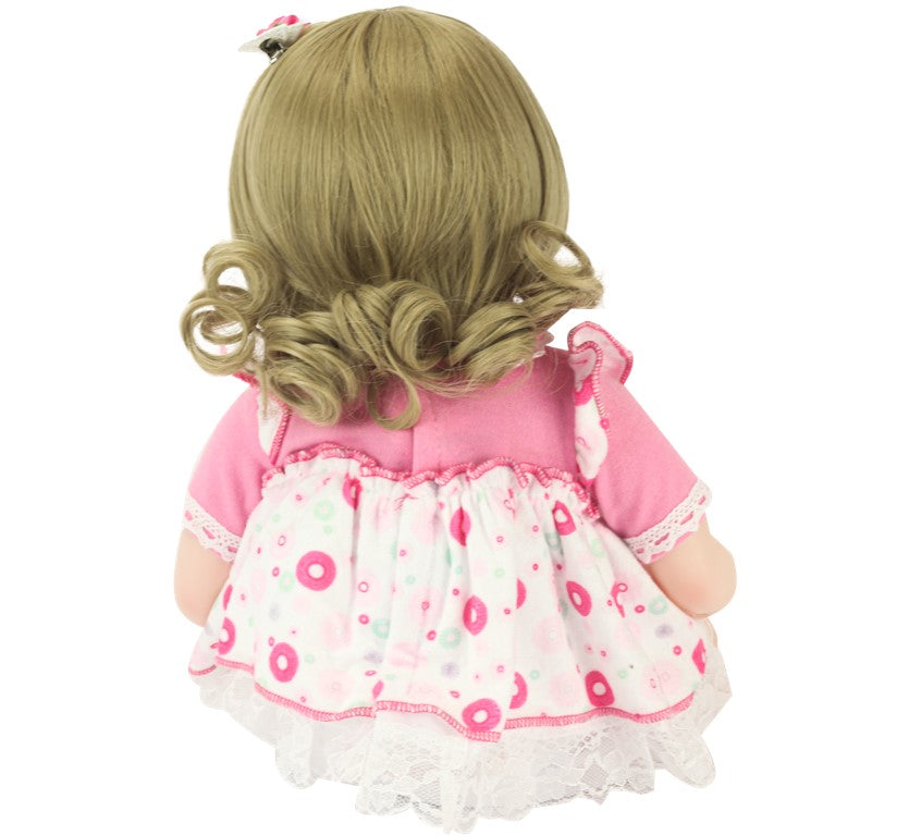 Boneca Bebê Reborn Loira com Vestido de Bolinhas e Acessórios Baby Star
