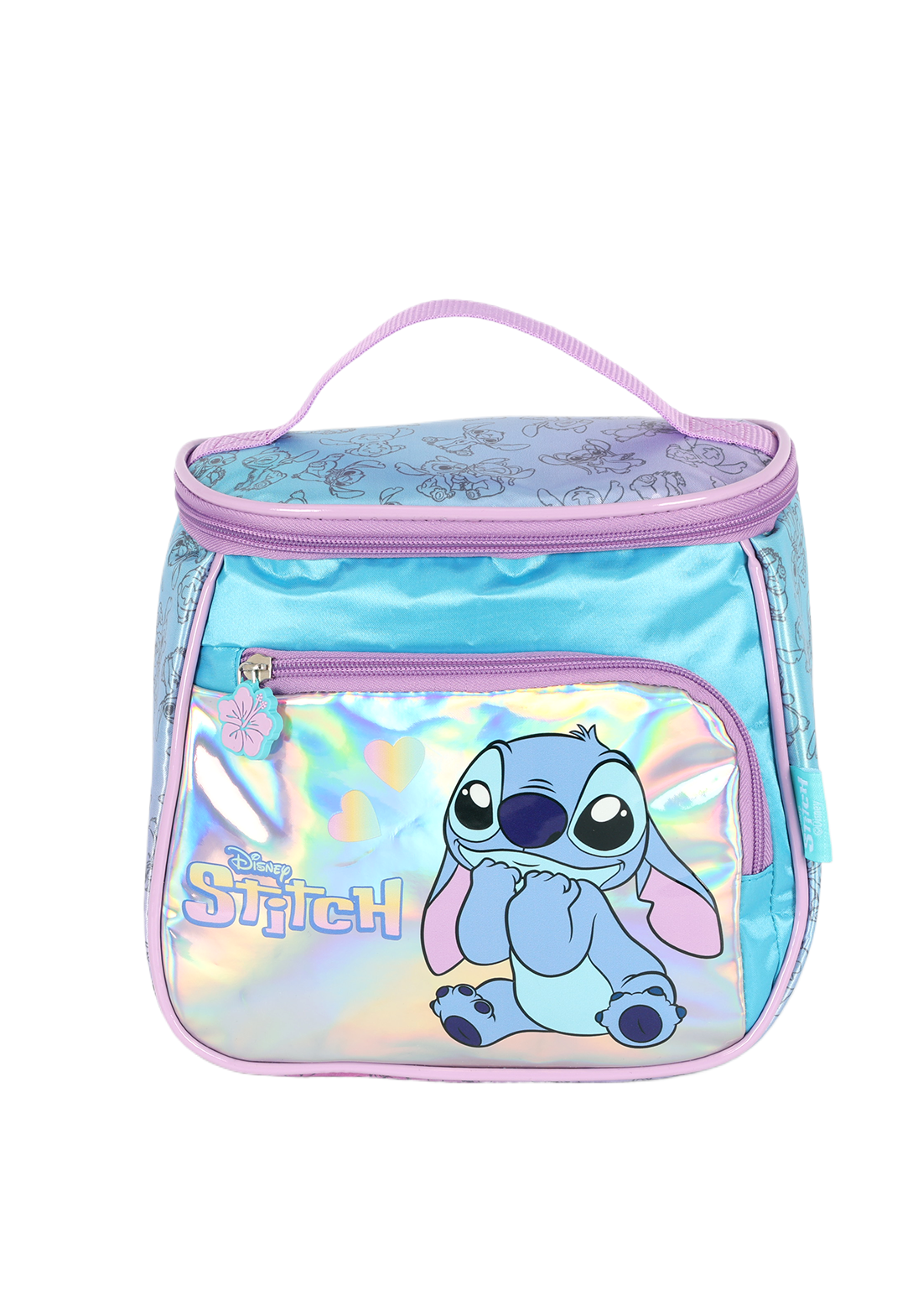 KIT Escolar COMPLETO Stitch Holográfico - Mochila de Rodinhas + Lancheira Térmica + Estojo Box Duplo Luxcel