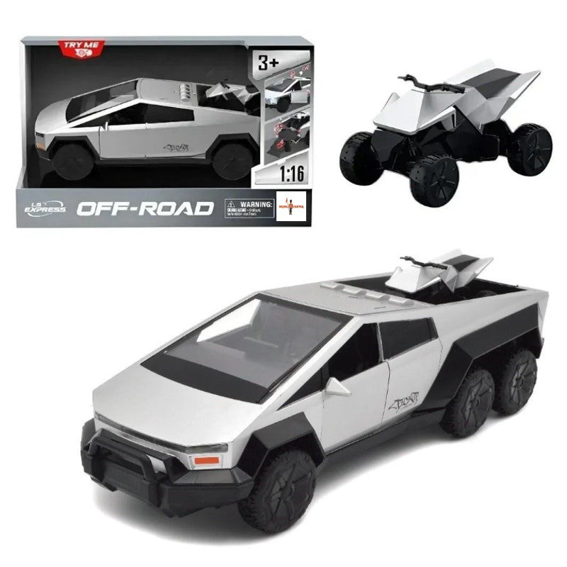 Carro Cybertruck com luz e som a fricção 6 rodas com Mini Moto - Brink Center
