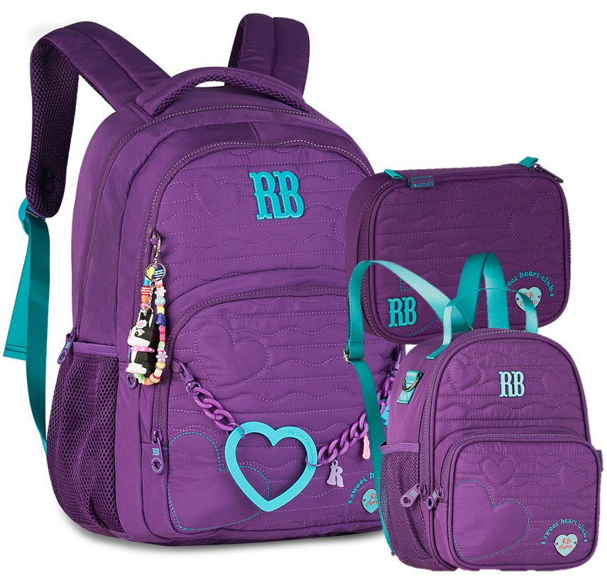 Kit Completo Mochila Lancheira Estojo Rebecca Bonbon RB Clio Roxo Original