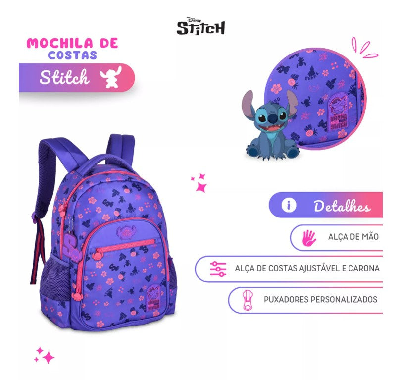 Mochila Escolar Costas Juvenil Tsum Tsum Disney Stitch TS24627