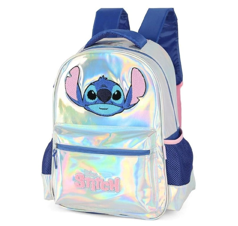 Mochila De Costas Stitch Holográfica Prata Luxcel