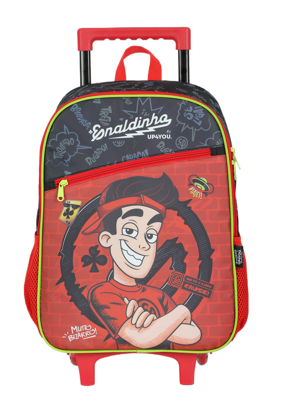 Mochila de Rodinhas Enaldinho UP4YOU | Youtuber | Rodas de Silicone | Preto, Vermelho e Neon G