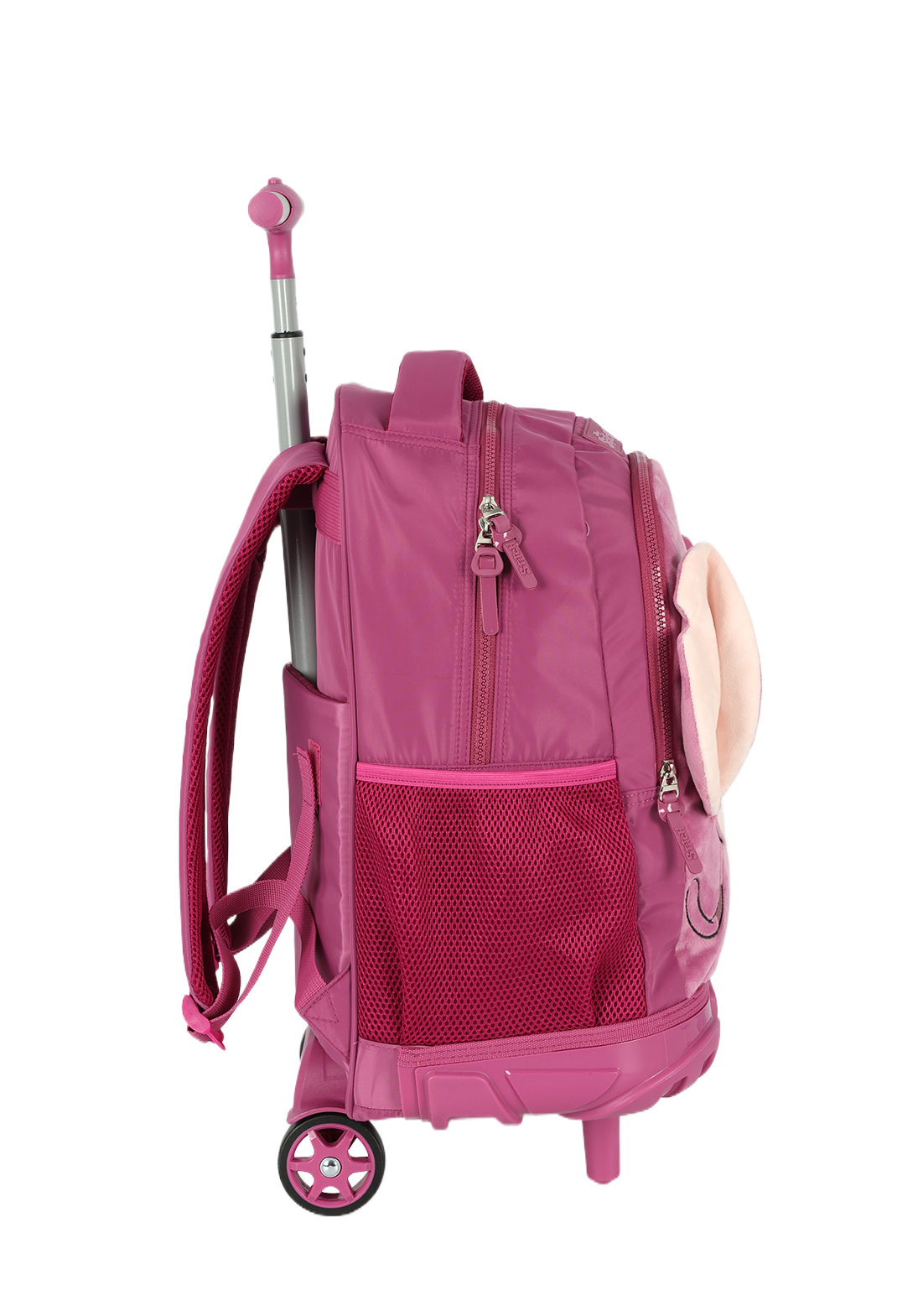 Mochila de Rodinhas G Angel Stitch Disney Luxcel | Pink Roxa Pelúcia 3D | Com Orelhas