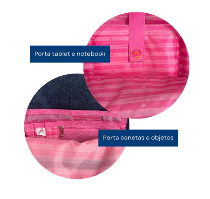 Kit Mochila de Costas e Lancheira Jeans Juvenil Rebecca Bonbon