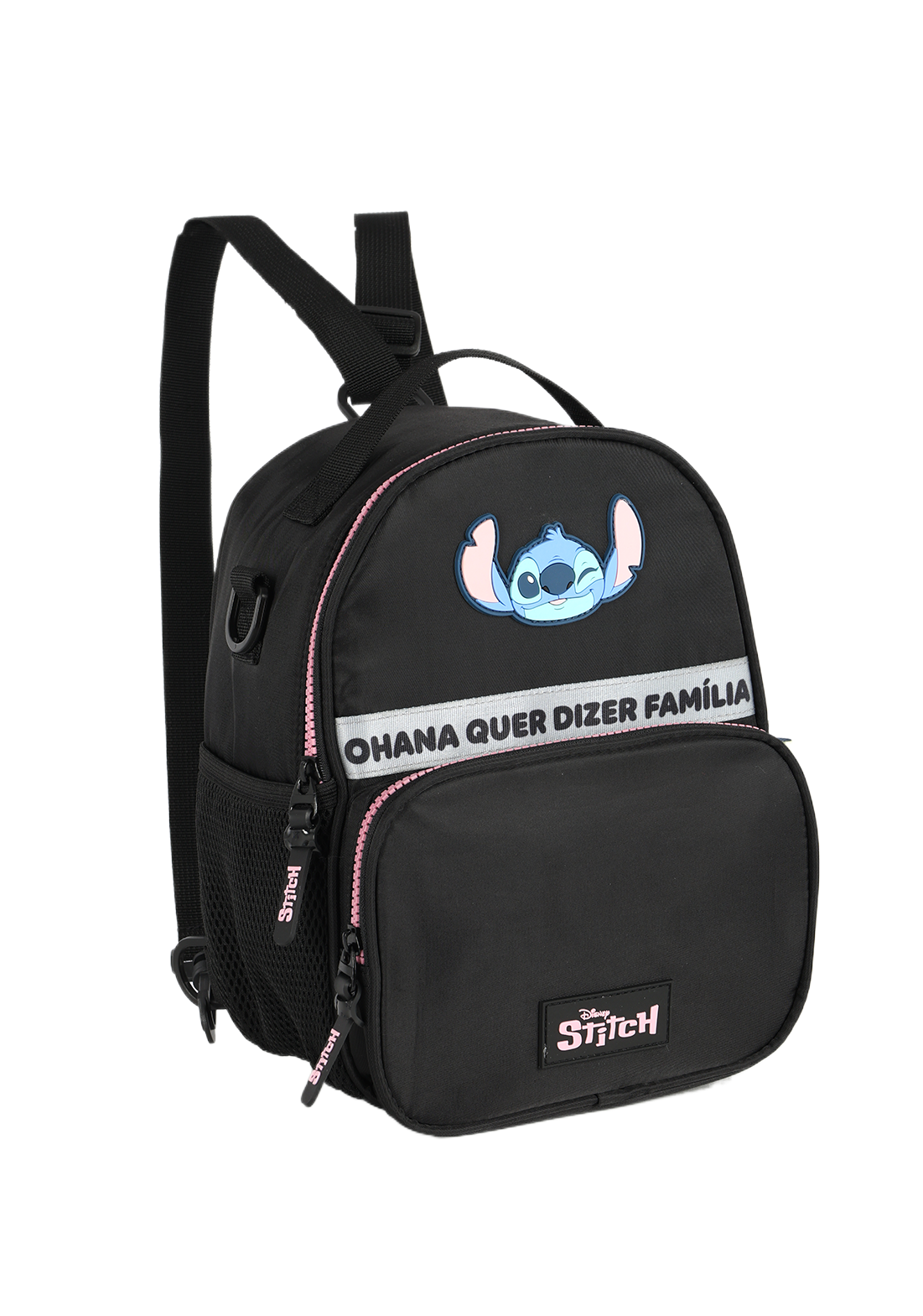 Lancheira Térmica Stitch Disney Luxcel | Preta e Pink | Ohana | Alça de Costas