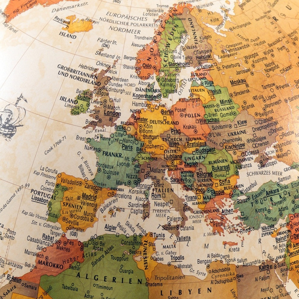 Globo Terrestre Iluminado Pernas de Madeira Emily Blue Antique