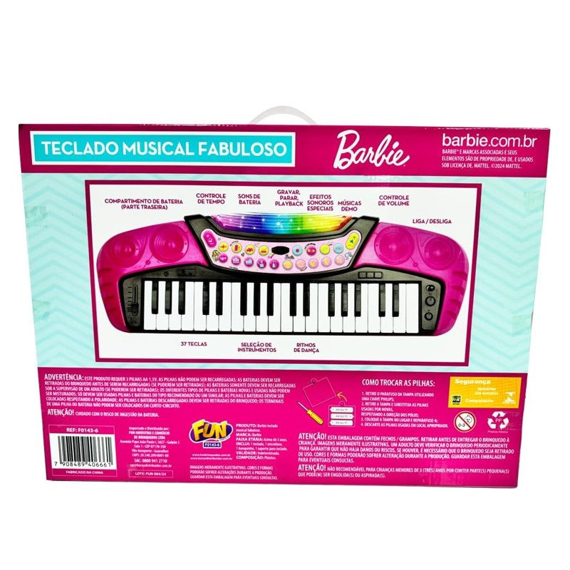 Barbie Teclado Musical Fabuloso com Microfone e Banquinho - Fun