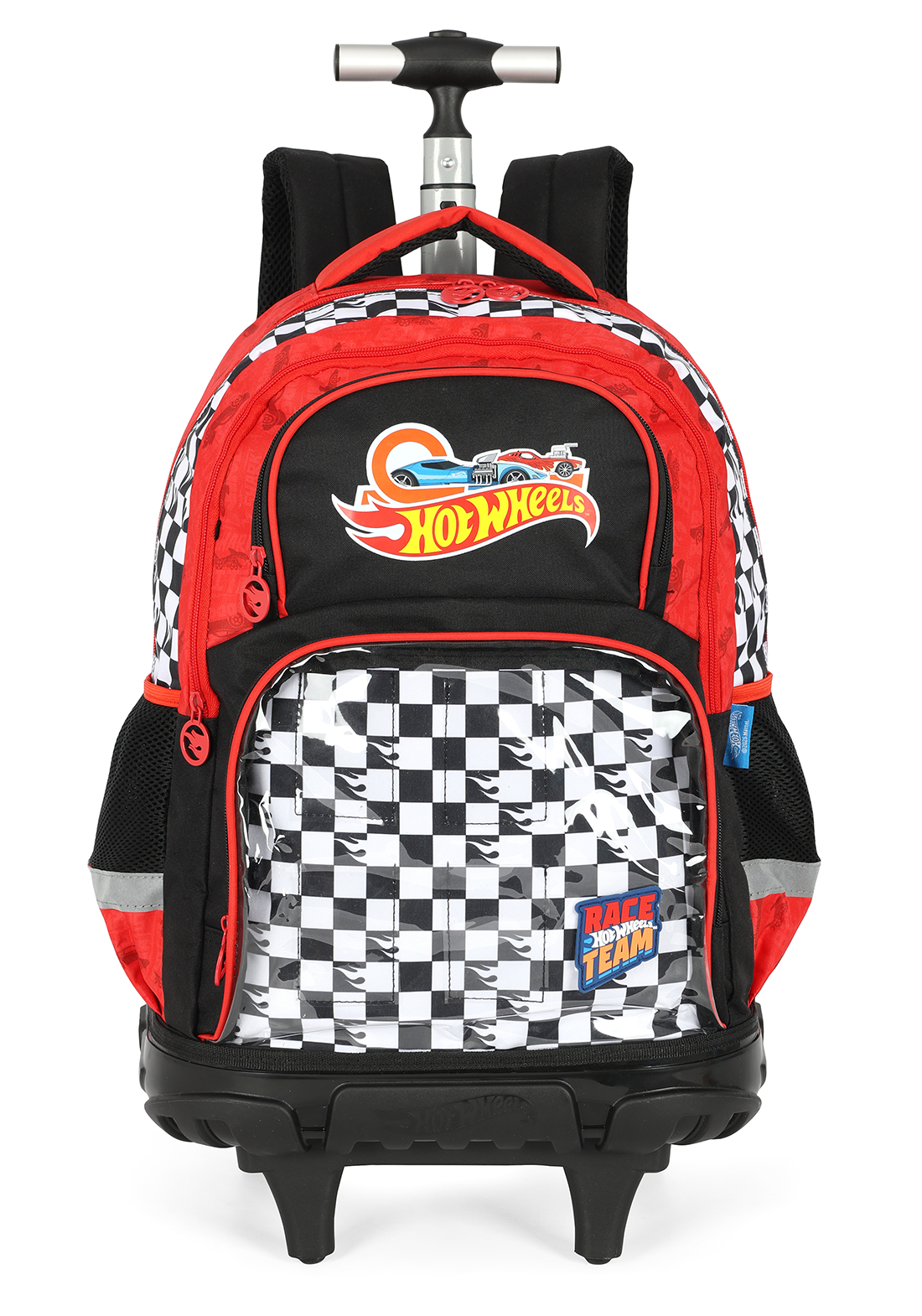 Kit Mochila de Rodinha Lancheira Estojo Hot Wheels Luxcel Estampa Xadrez