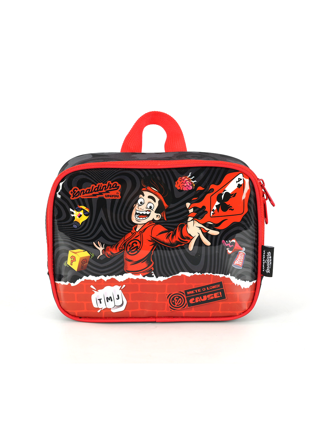 KIT Escolar COMPLETO Enaldinho Rodinhas G UP4YOU 3 Peças | Preto, Vermelho Neon | Lancheira e Estojo