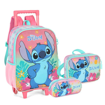 Kit Escolar Stitch Luxcel – Mochila com Rodinhas, Lancheira e Estojo