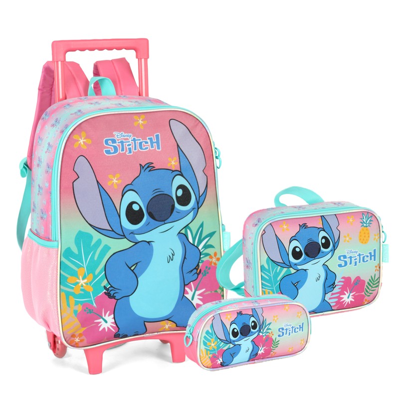 Kit Escolar Stitch Luxcel – Mochila com Rodinhas, Lancheira e Estojo