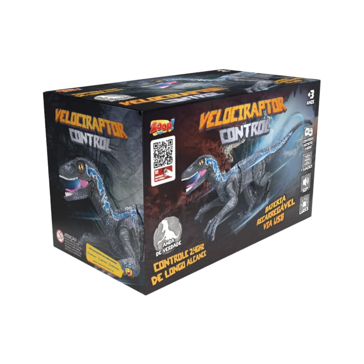 Dinossauro Velociraptor Controle Remoto Luz e Som