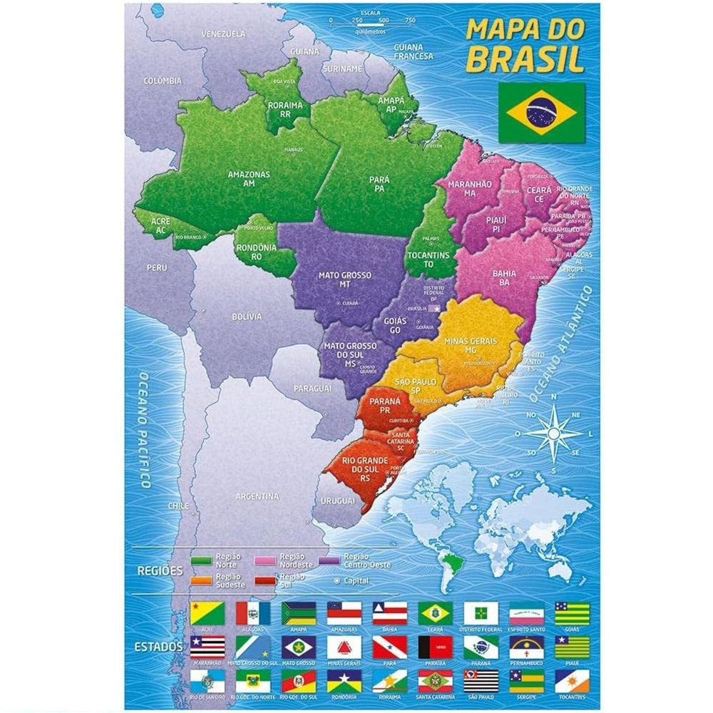 Quebra-Cabeça Mapa do Brasil 200 Peças - Grow