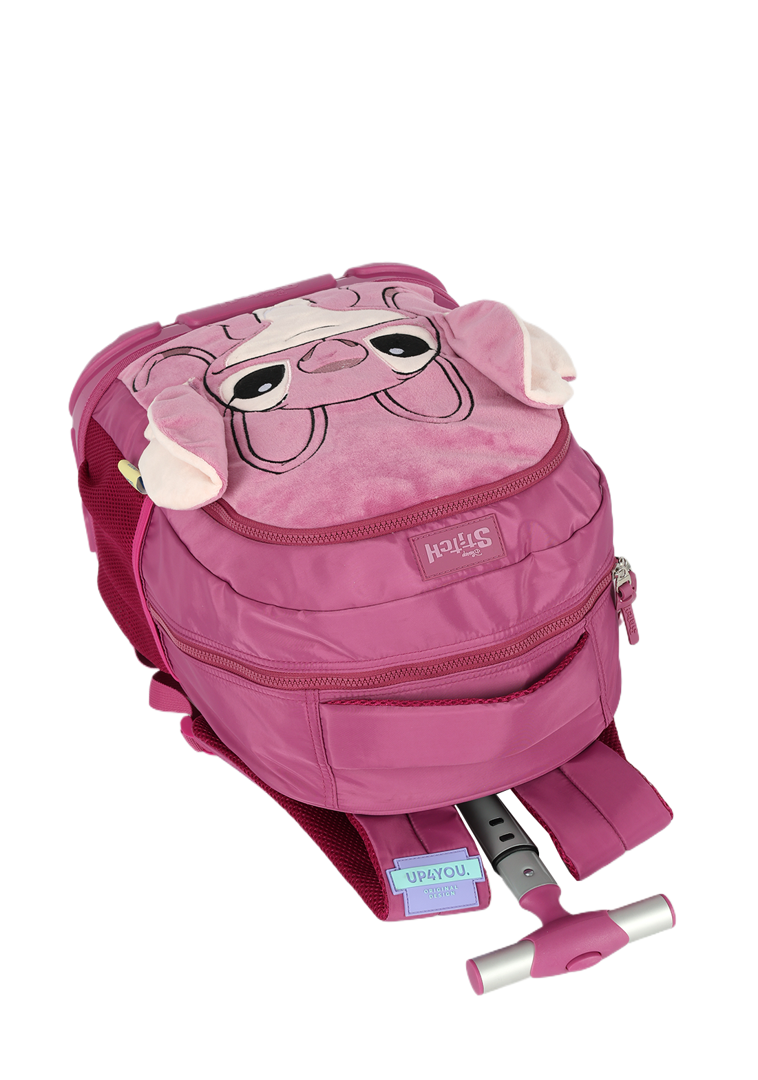 Mochila de Rodinhas G Angel Stitch Disney Luxcel | Pink Roxa Pelúcia 3D | Com Orelhas