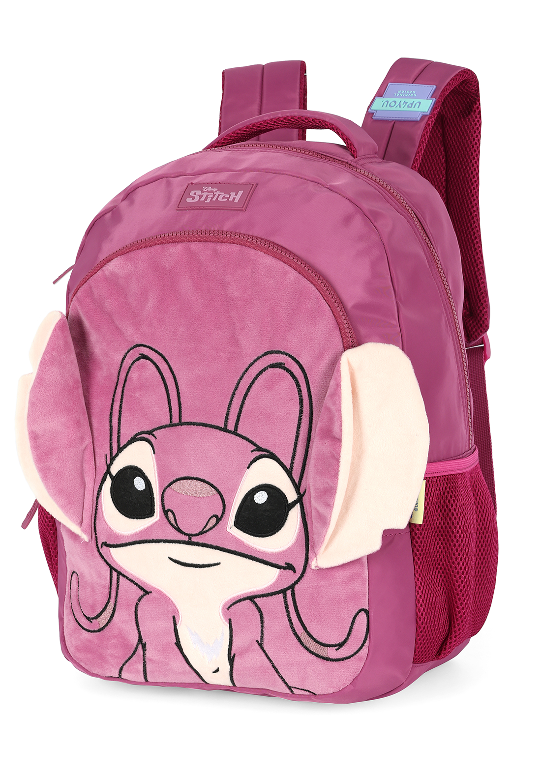 Mochila de Costas G Angel Stitch Disney Luxcel | Pink Roxa Pelúcia 3D | Com Orelhas