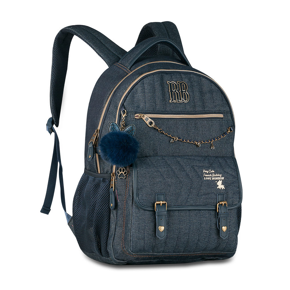 Mochila Rebecca Bonbon Jeans Casual RB27027 Juvenil Vintage Clio Style - Azul/Denim